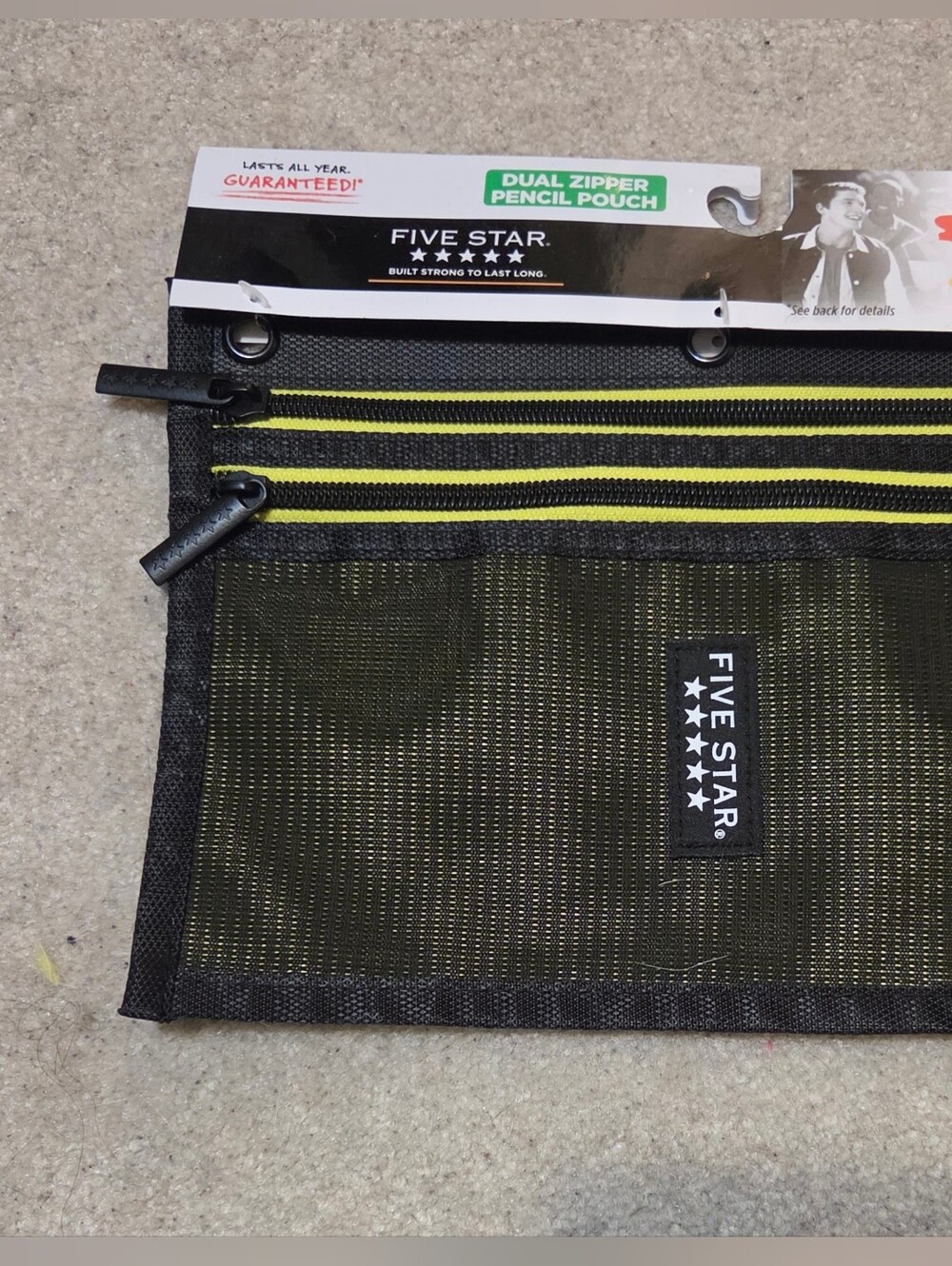 Five Star Dual Zipper Binder Pencil Pouch Black Neon Yellow NWT